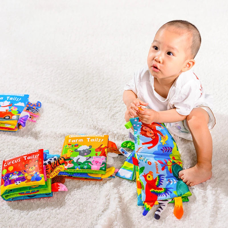 Baby Cloth Book Cartoon Animal Toys Educational Ringed Cloth Book for 0-12 Months