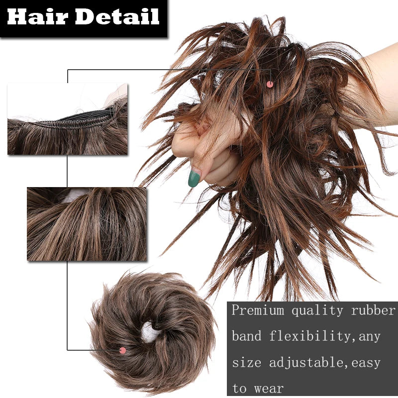 Messy Hair Bun Piece for Women - Fluffy Tousled Updo Scrunchie - Synthetic Wavy Hair Extension