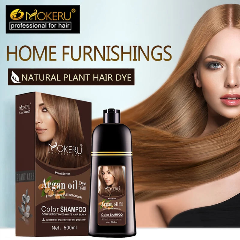 Permanent Hair Dye Shampoo with Argan Oil - Long Lasting Color for Gray Hair