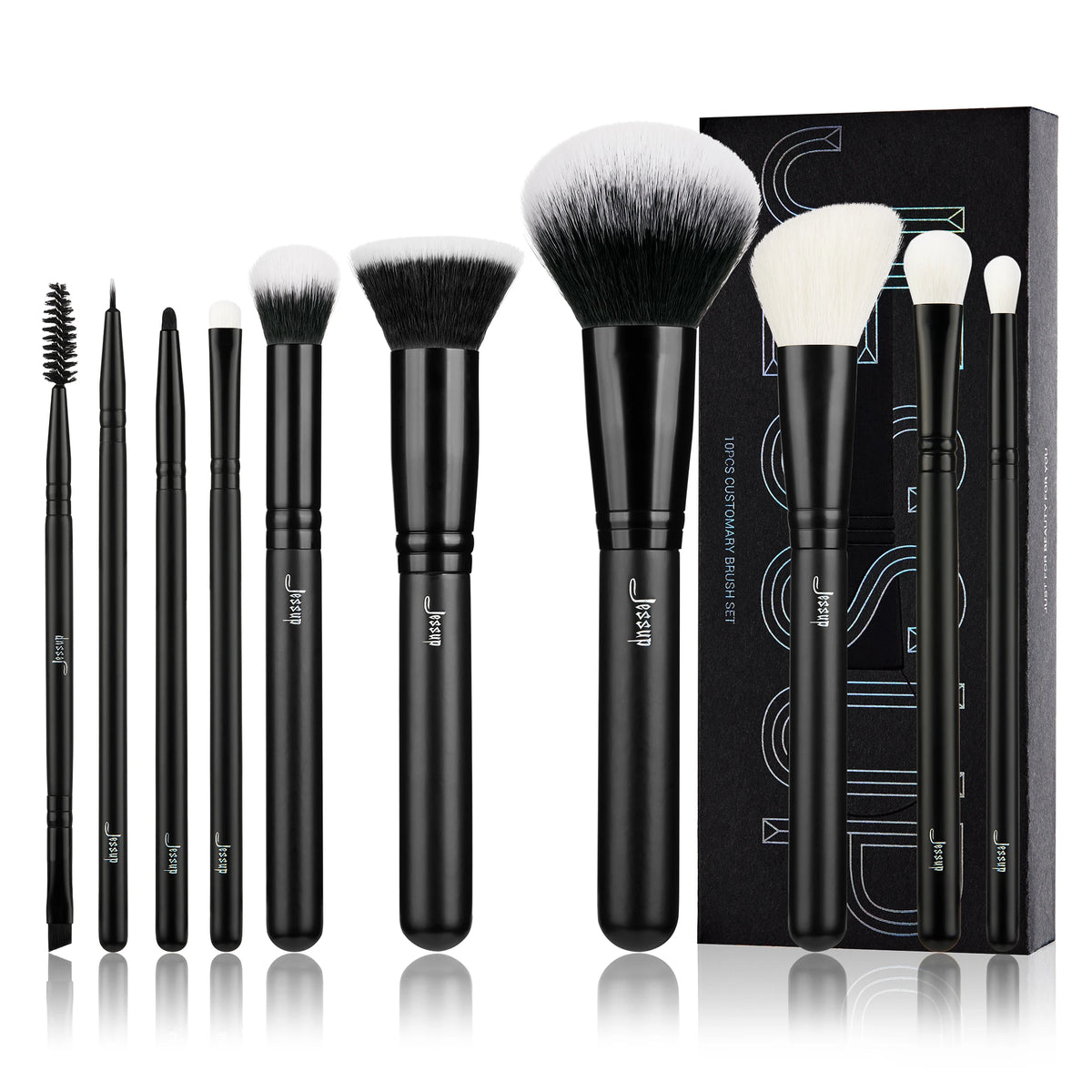 10pcs Makeup Brush Set with Natural and Synthetic Hair for Face & Eyes