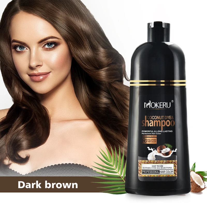 500ml Natural Coconut Oil Hair Dye Shampoo - Instant Permanent Hair Color