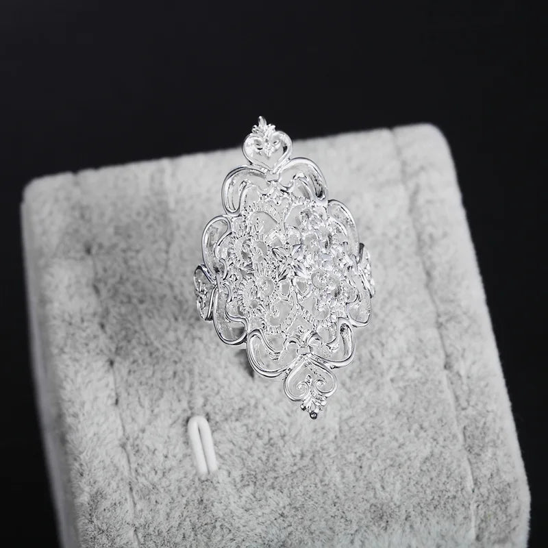 Sterling Silver Hollow Ring for Women - Wedding Engagement Party Gift Jewelry
