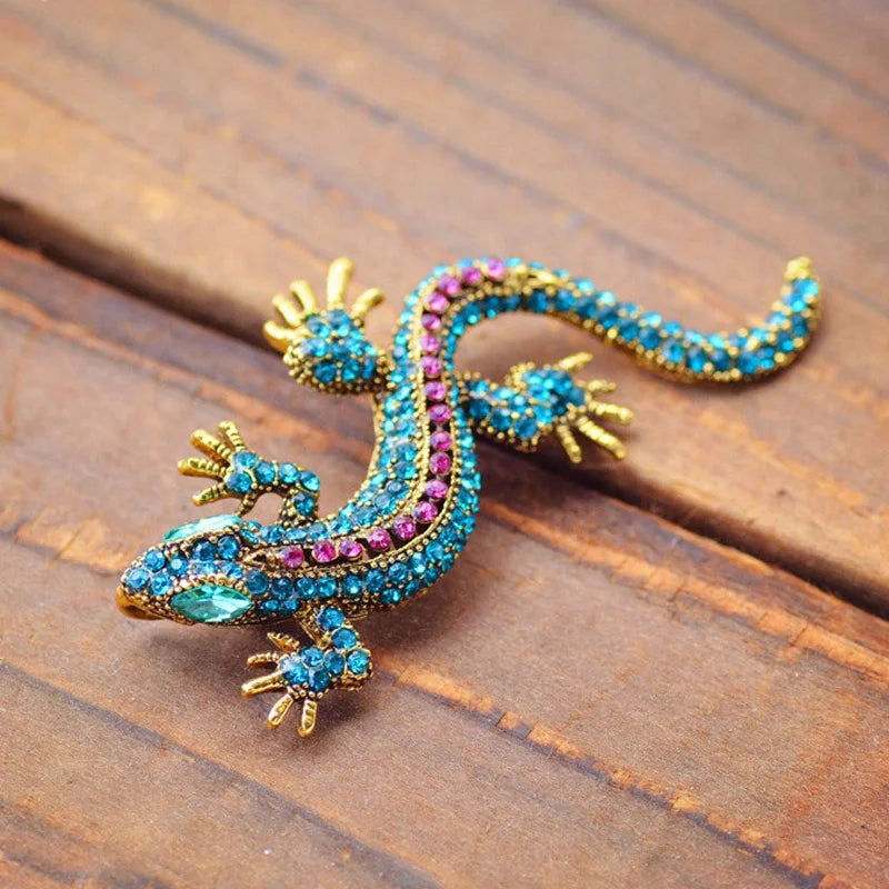 Vintage Lizard Rhinestone Brooch Pin for Women - Geckos Jewelry Accessory