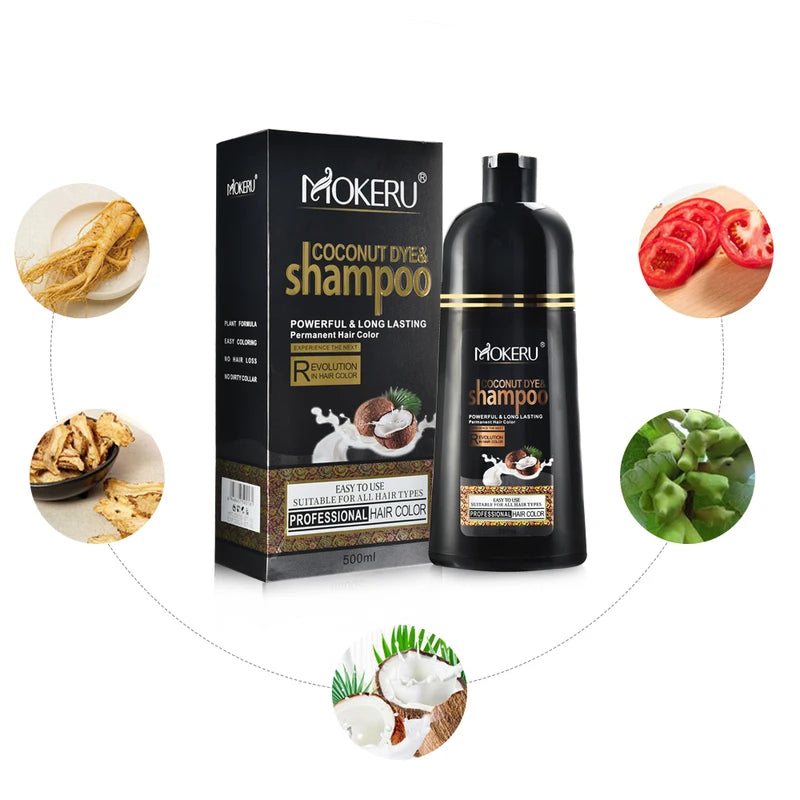 500ml Natural Coconut Oil Hair Dye Shampoo - Instant Permanent Hair Color