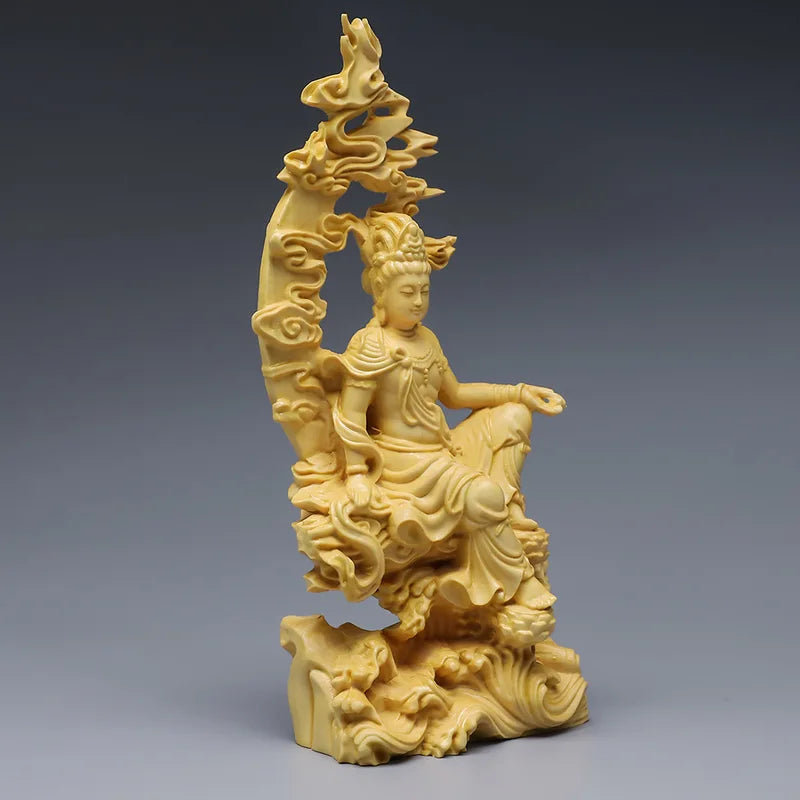 Guanyin Buddha Bodhisattva Wood Sculpture Home Decor Statue - 18cm