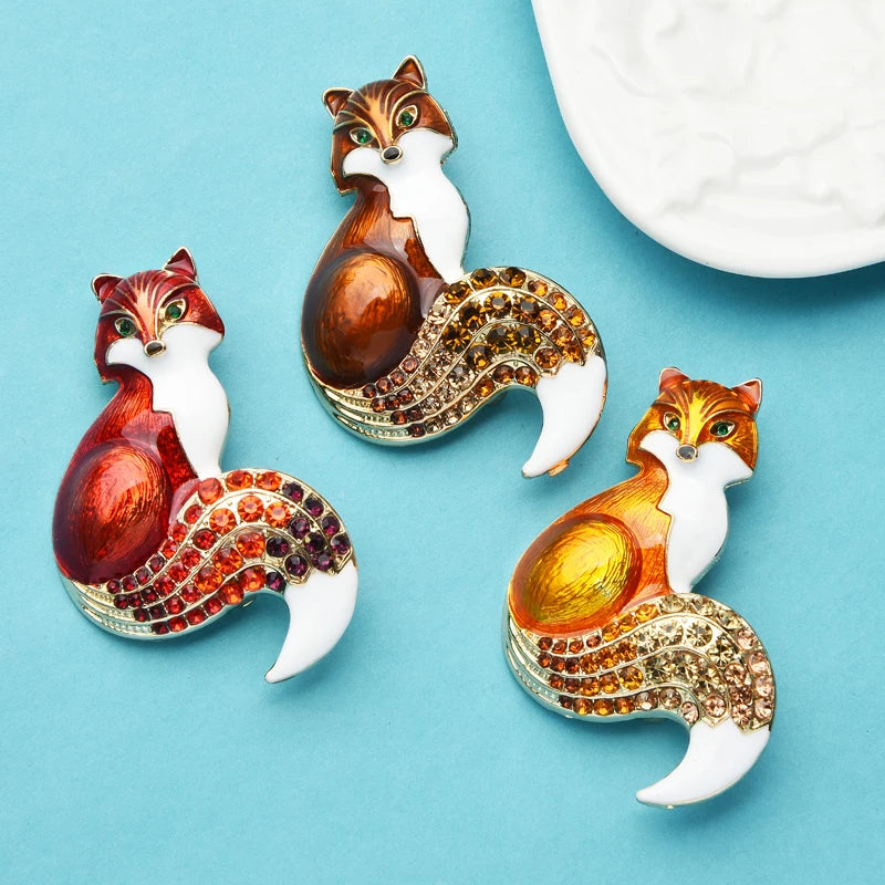 Animal-Themed Rhinestone Enamel Fox Brooch Pin for Women Party & Casual Wear