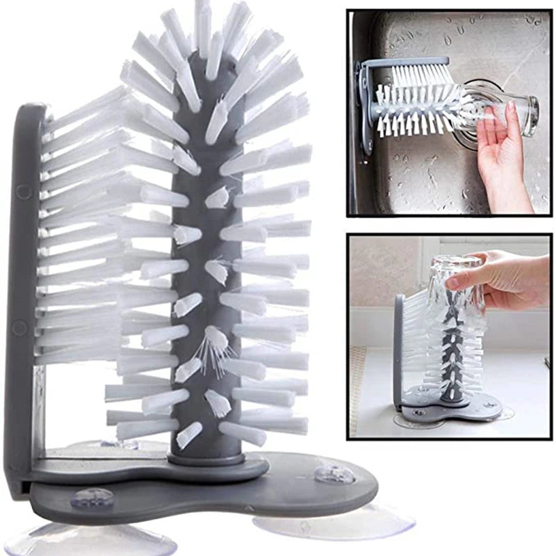 Glass and Bottle Cleaning Brush with Suction Base - Double Sided Kitchen Tool
