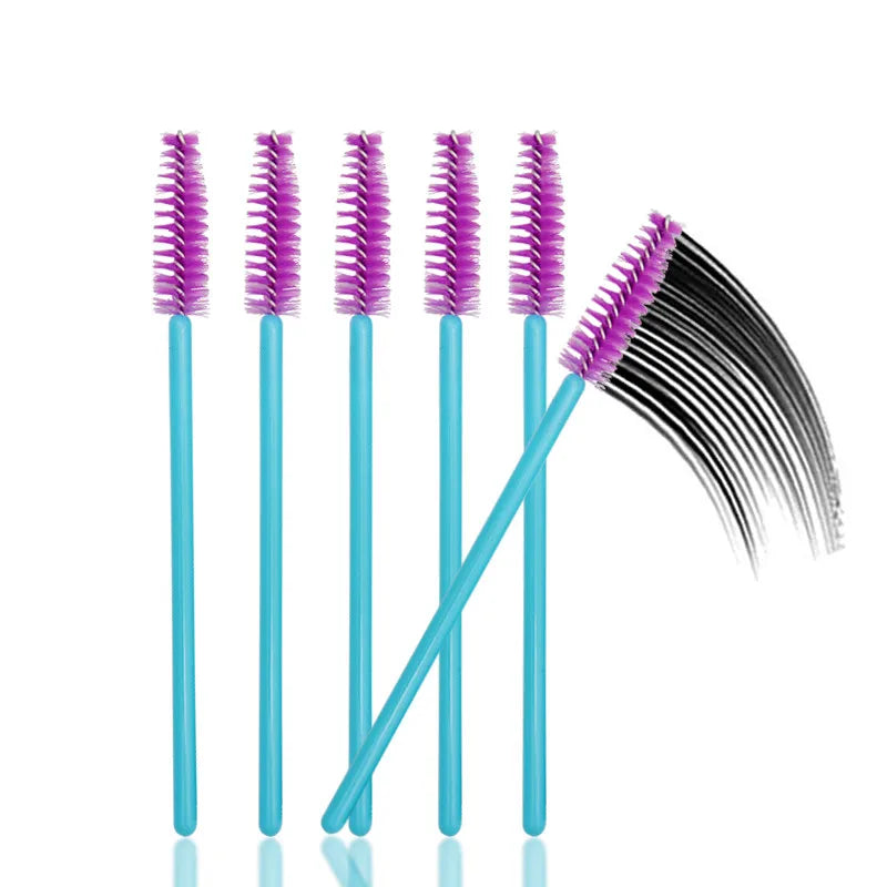 50pcs Disposable Nylon Mascara Wands with Blue Handles for Lash Extensions & Makeup