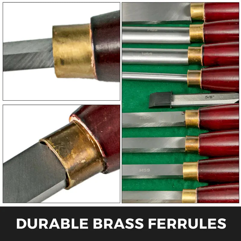 Wood Lathe Chisel Set 8 Pieces with Storage Case - High Speed Steel Blades, 16.14" Length, Wooden Handles, Optional Colors