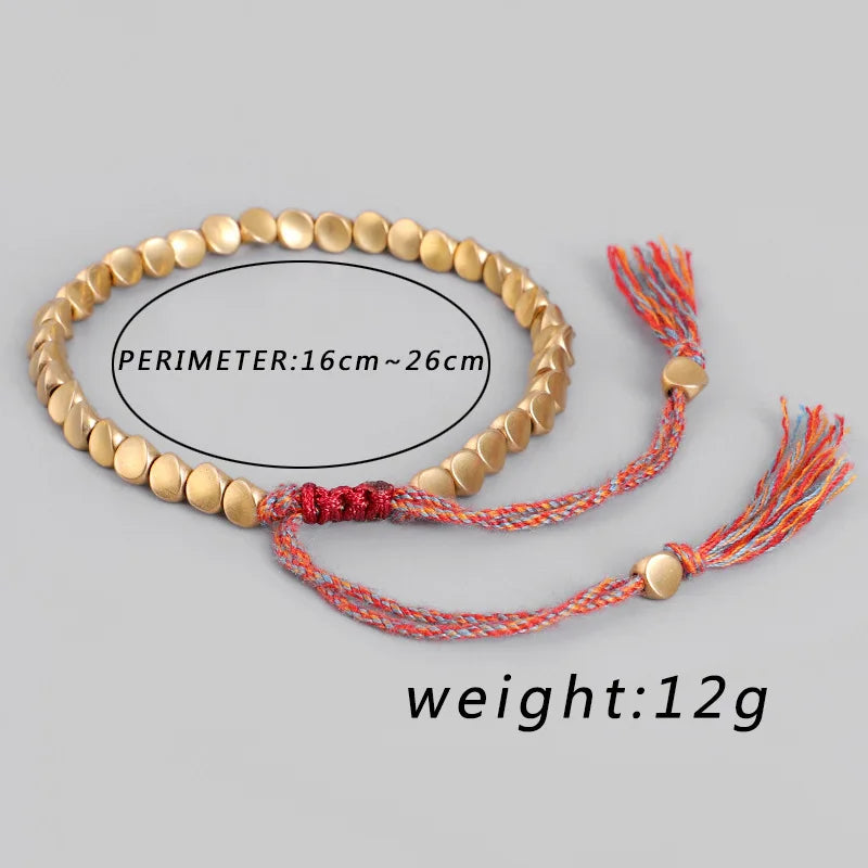 Handmade Tibetan Buddhist Rope Bracelet for Women & Men with Copper Beads