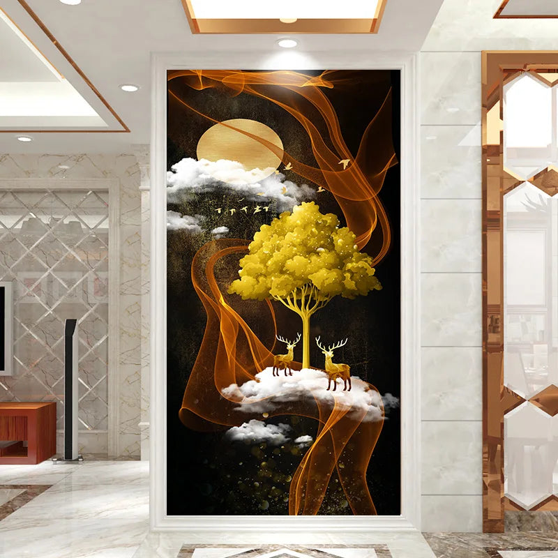 Creative Fantasy Elk DIY Door Wall Sticker Set for Home Decoration, 3D Mural Peel & Stick Vinyl Wallpaper