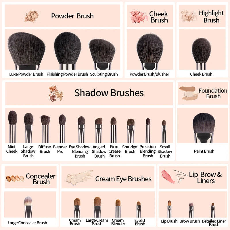 Natural Goat Hair Makeup Brushes Set Professional Kit - Blending & Shader