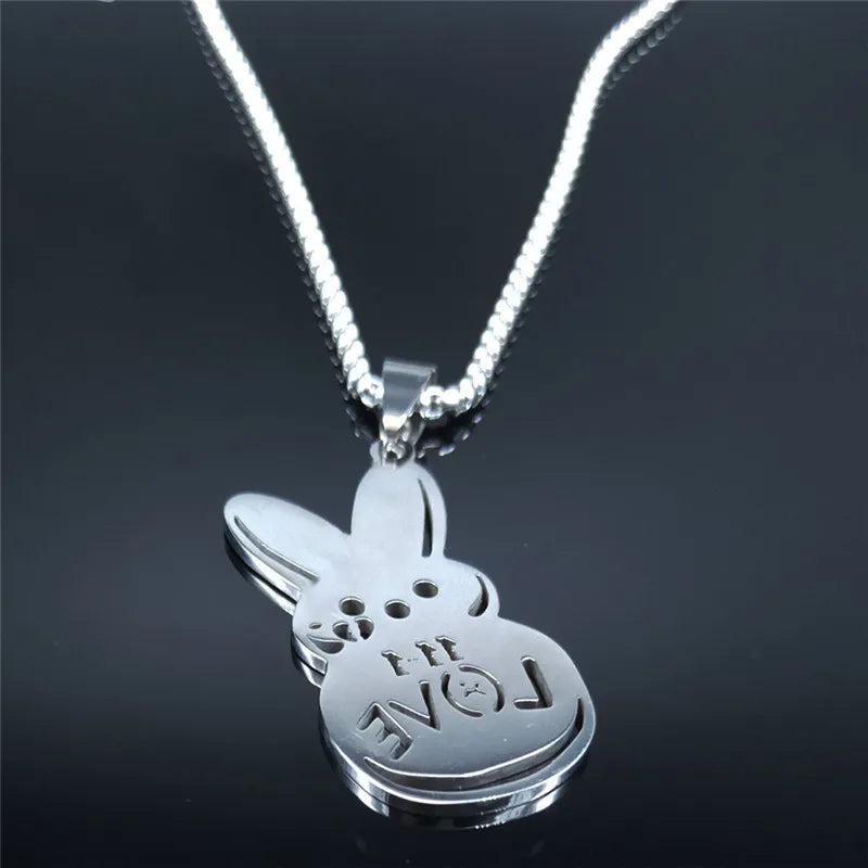 Kpop Lil Peep Love Rabbit Sad Pendant Necklace Stainless Steel Jewelry for Women