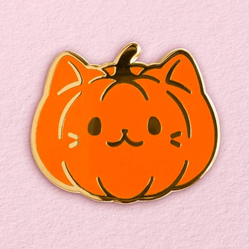 Halloween Pumpkin Cat Enamel Brooch Pin Cartoon Jewelry Women Men Accessories