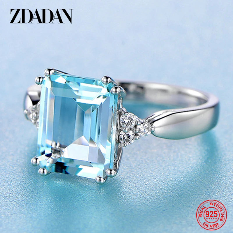 Sterling Silver Aquamarine Gemstone Ring for Women Wedding Party Jewelry