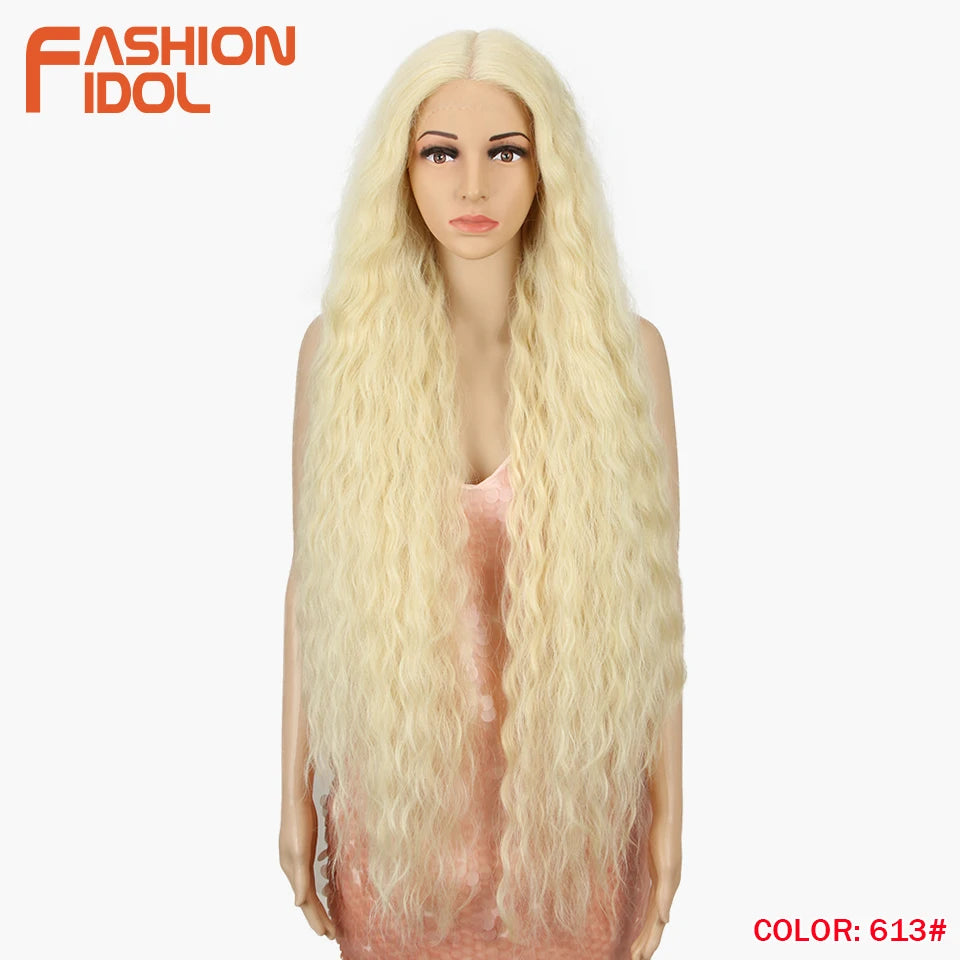 Long Curly Water Wave Wig for Women - Ombré Brown, 42 Inch Heat-Resistant Synthetic Hair, Lace Front Cosplay Wig