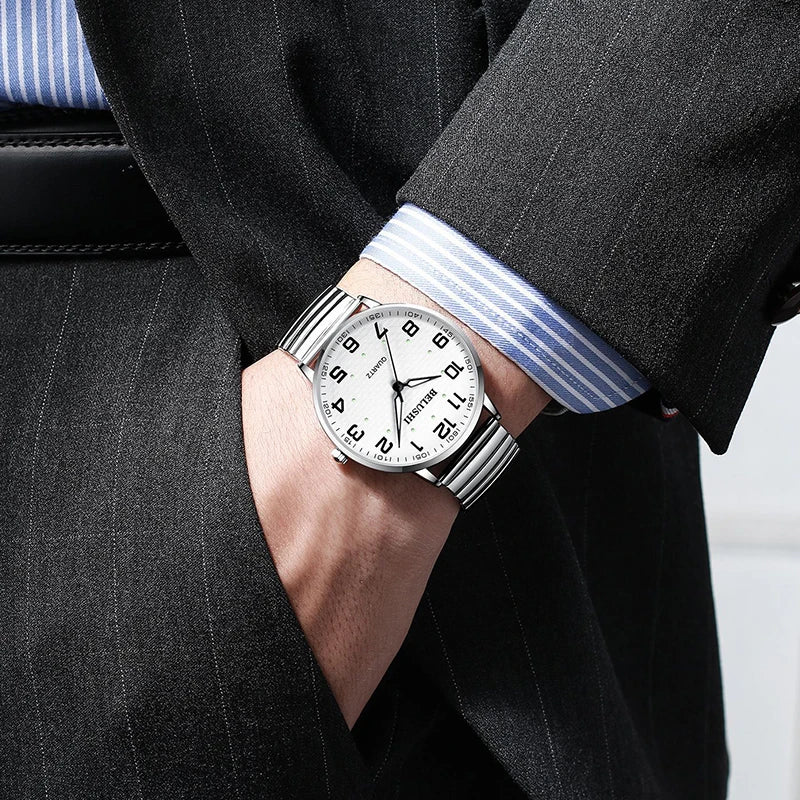 Large Dial Waterproof Elderly Watch 41mm Quartz Wristwatch for Men