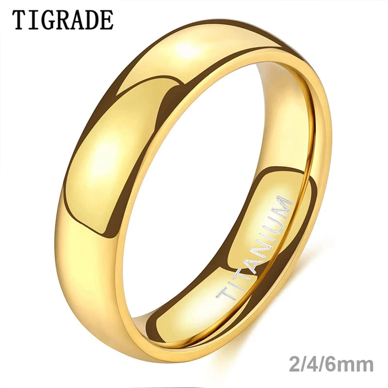 Titanium Wedding Band Ring Men Women 14K Gold Plated Dome Comfort Fit Sizes 3-13.5