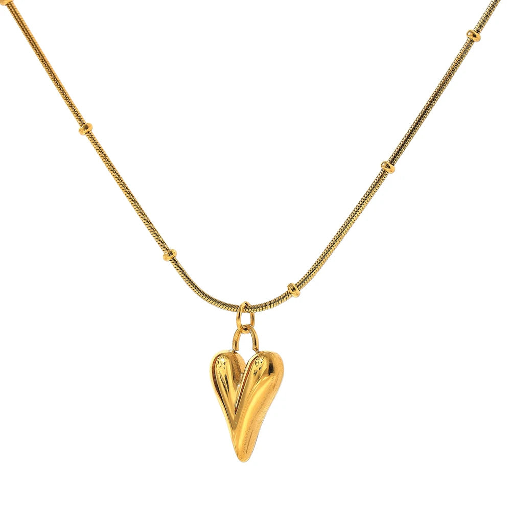 Women’s Heart Pendant Chain Necklace - Stainless Steel Choker Jewelry, Gift Idea