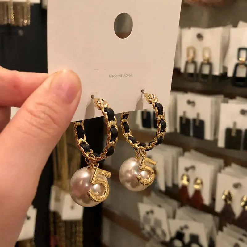 Trendy Handmade Rope Pearl Circle Stud Earrings for Women