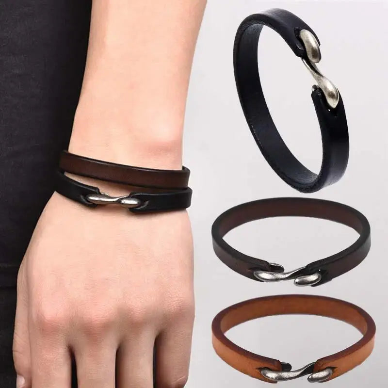 Men Women Leather Bracelet Cuff Bangle Jewelry Gift - Retro Classic Hook Wristband