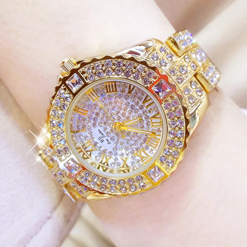 Luxury Women Diamond Watch with Rhinestone Detailing - Gold, Silver & Rose Color Options