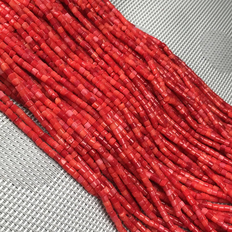Natural Stone Coral Beads Small Column Shape Loose Jewelry Beads 3x3mm