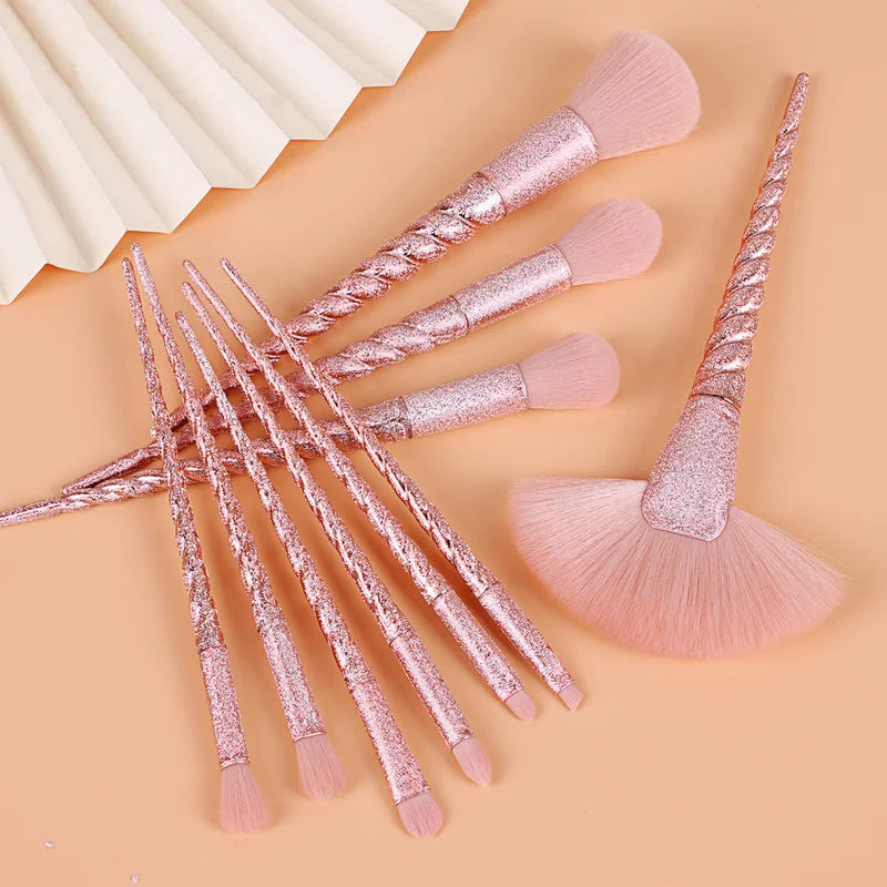 Glitter Frosted Unicorn Makeup Brush Set - 10 Pc Face & Eye Brushes