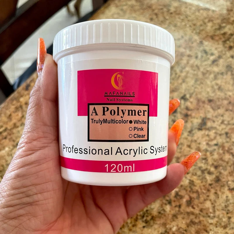 Acrylic Powder Nail Art Dust Set - Long-Lasting Crystal, Pink, White & Clear