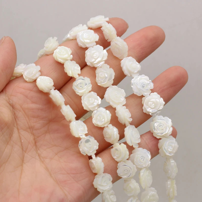 Natural Mother of Pearl Shell Rose Flower Beads - DIY Sea Shell Loose Beads for Jewelry Making - 10 Pack
