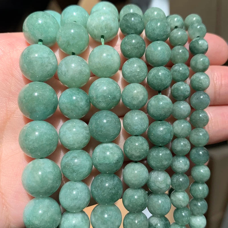 Natural Green Burmese Jade Beads - Round Loose Spacer Stones for Jewelry Making