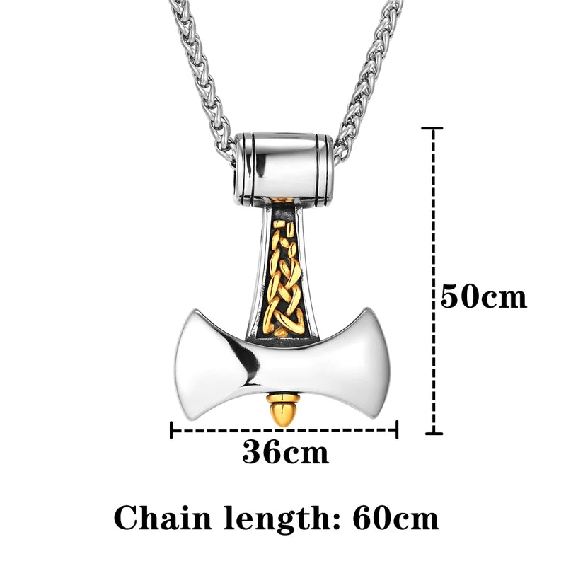 Vikings Axe Pendant Necklace Men Stainless Steel Norse Rune Amulet Jewelry