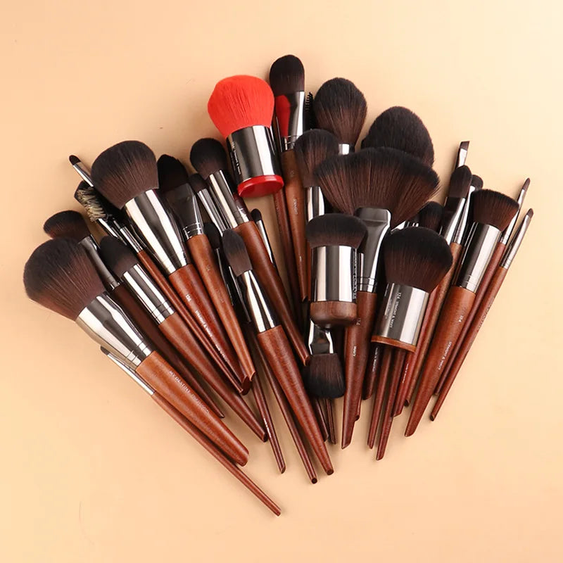 Makeup Brushes Set for Eyeshadow Blending and Face Application - Wooden Handles