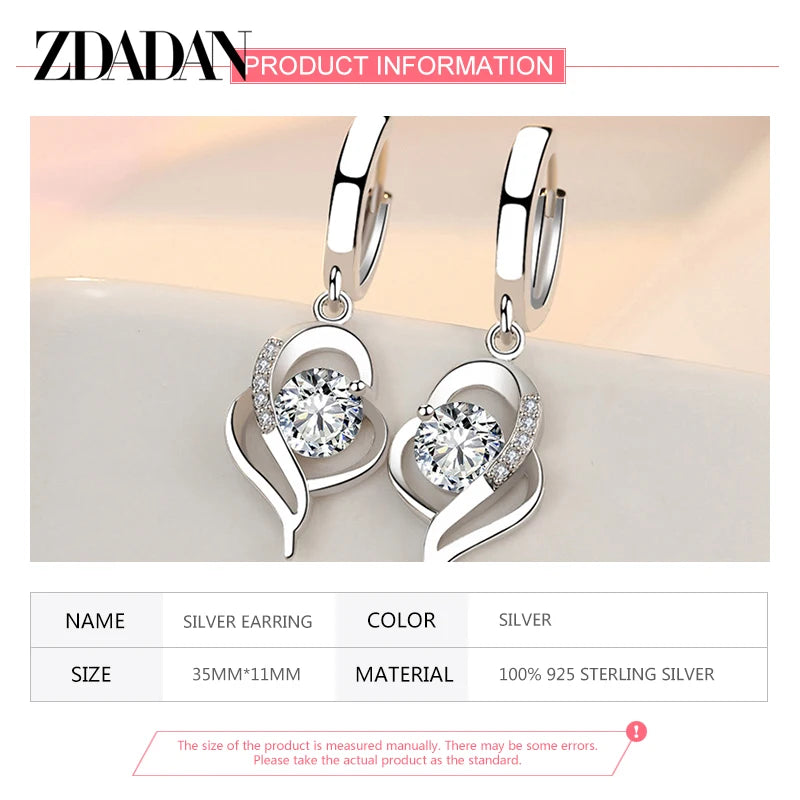 Sterling Silver Crystal Zircon Earring for Women - Fashion Jewelry