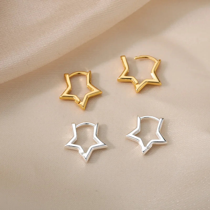 Geometric Star Hoop Earrings for Women Stainless Steel Hypoallergenic Jewelry Gift