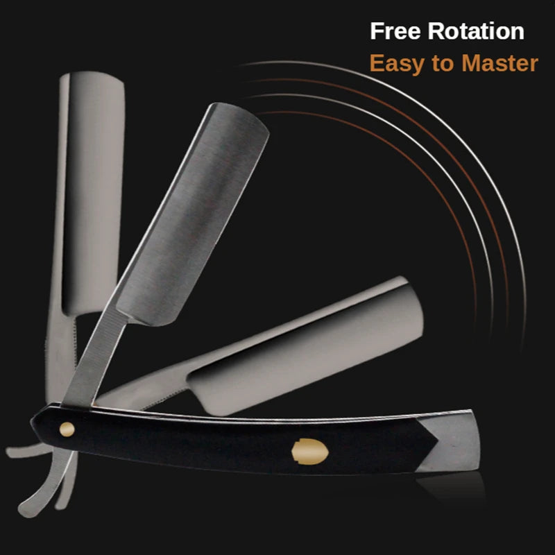 4PCS Stainless Steel Straight Razor Kit with Sandalwood Handle and Leather Bag