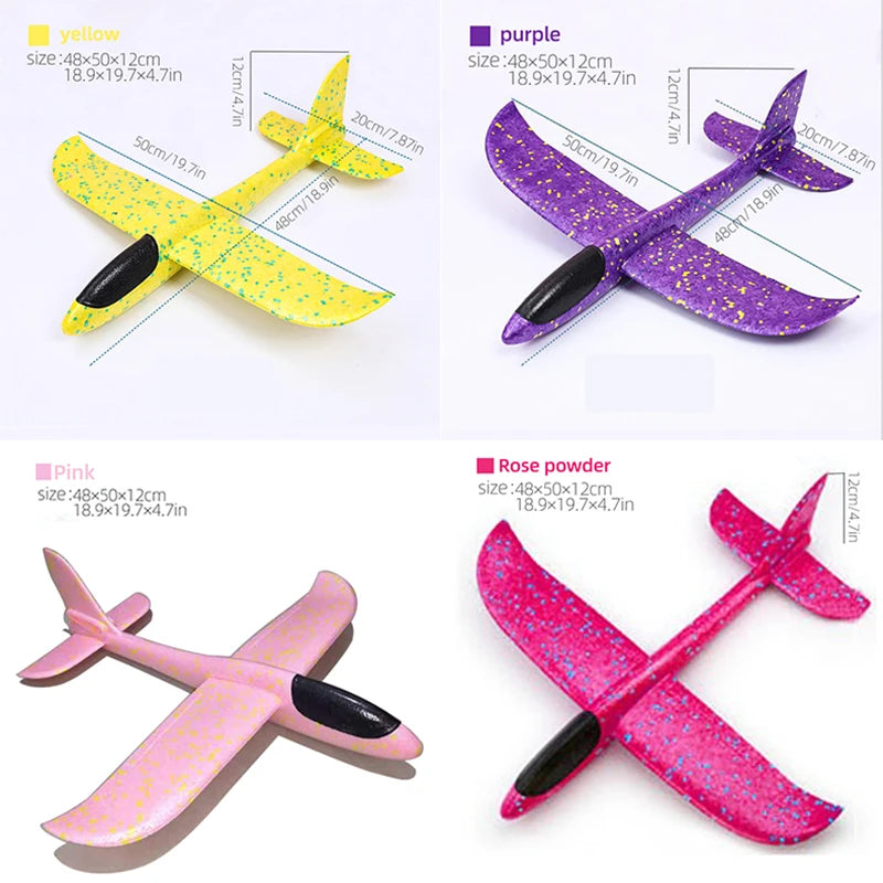 Large Foam Glider Airplane Toy with LED Light for Kids Outdoor Flying Fun - 33cm to 50cm