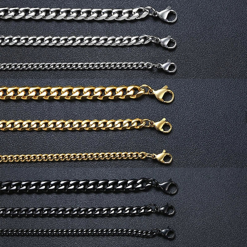 Men's Chunky Miami Curb Chain Bracelet - Stainless Steel Cuban Link Jewelry