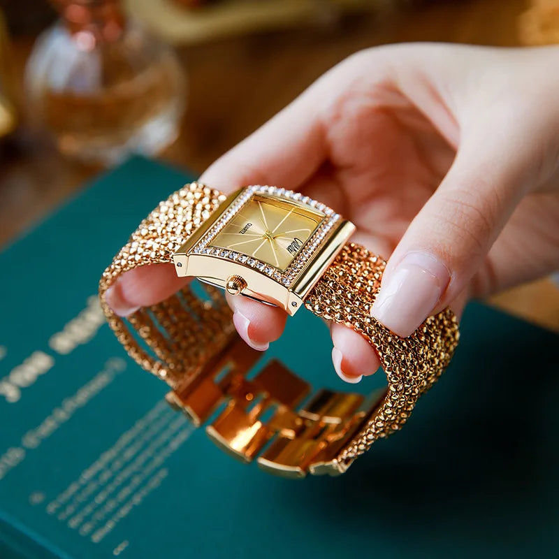 Fashion Women's Square Bracelet Wrist Watch with Diamond-Accented Quartz Movement