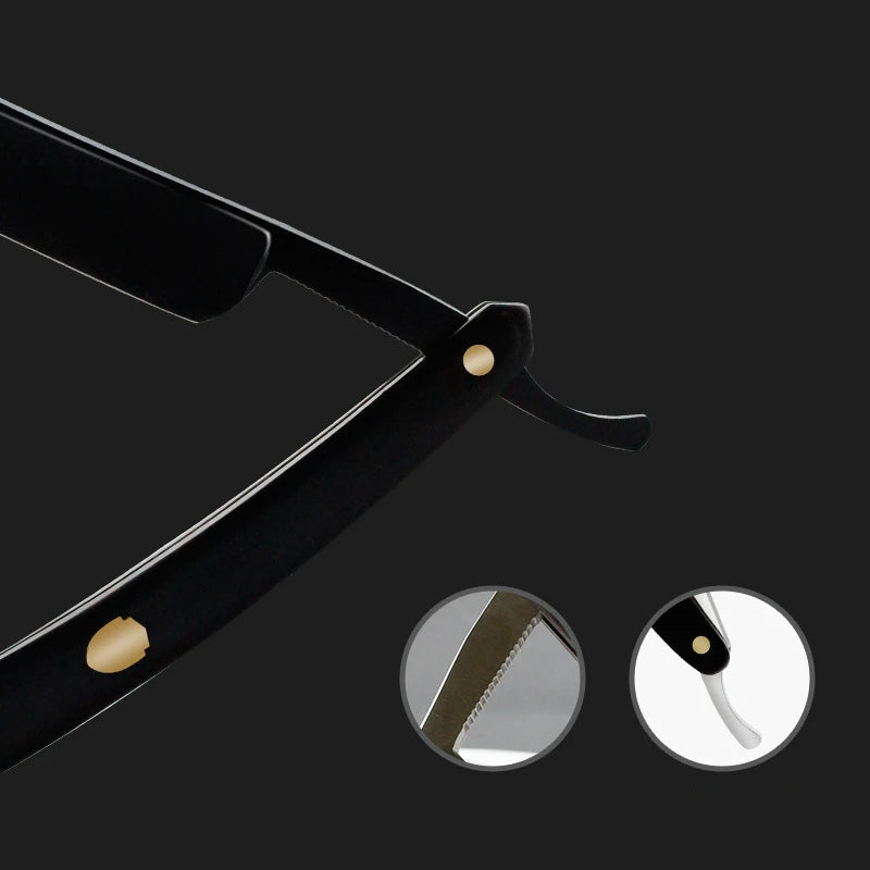 4PCS Stainless Steel Straight Razor Kit with Sandalwood Handle and Leather Bag