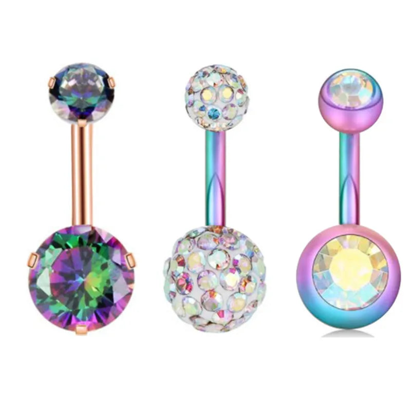 3PCS Surgical Steel Belly Button Piercing Set with Heart CZ Navel Rings - Multiple Colors