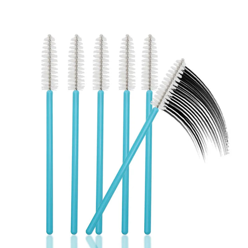 50pcs Disposable Nylon Mascara Wands with Blue Handles for Lash Extensions & Makeup