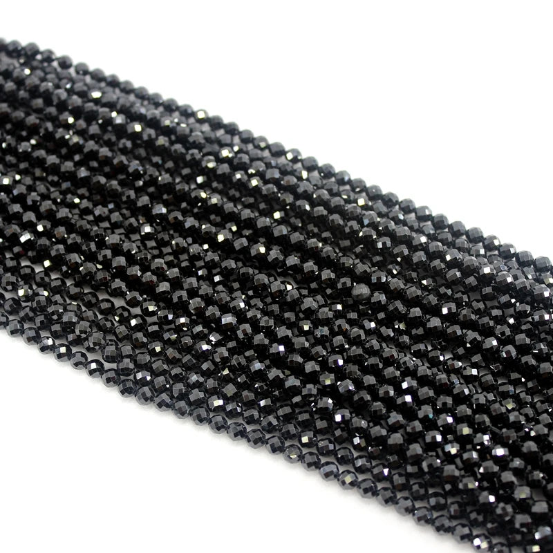 Natural Faceted Black Spinel Beads for Jewelry Making - 2mm-8mm Loose Round Stones
