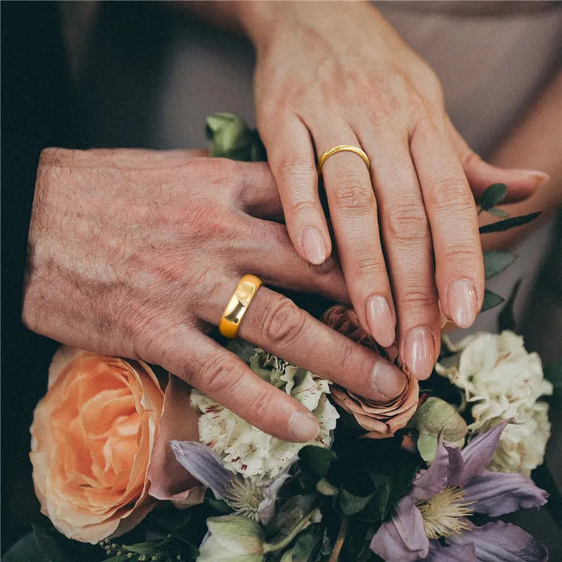 Gold Tungsten Wedding Ring Set for Couples - Custom Engraving Men Women 2-8mm