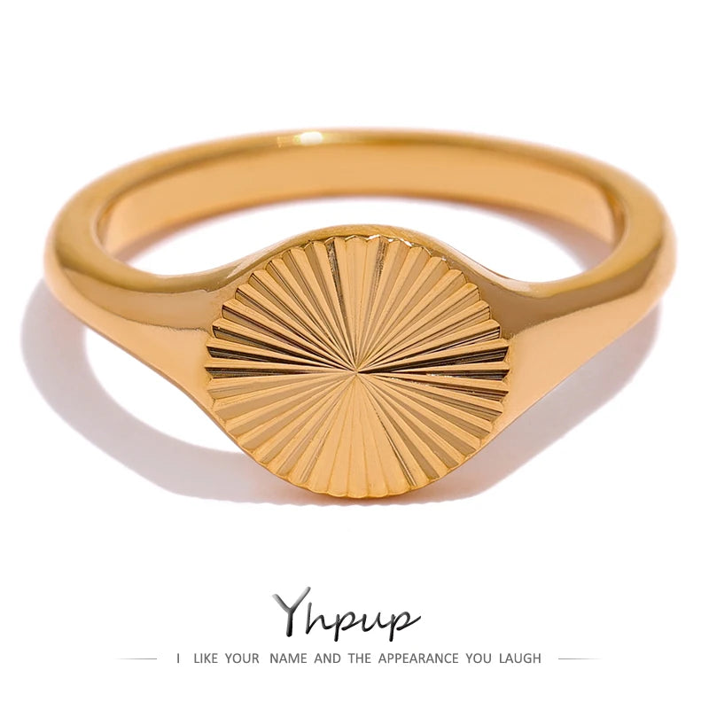 Golden Geometric Stainless Steel Ring for Women - Statement Jewelry, Multiple Sizes