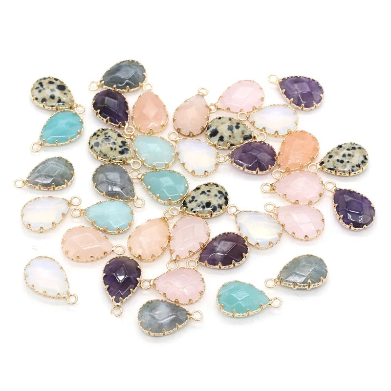 Natural Stone Amethyst Pendant Water Drop Shape Jewelry Charm 14x23mm
