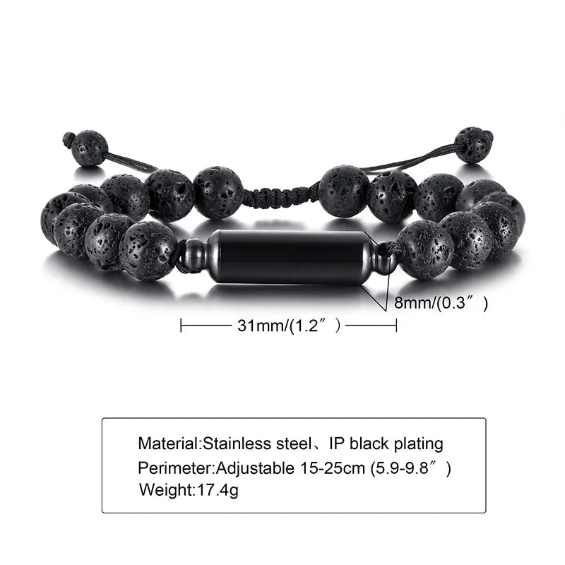 Men Urn Bracelet Beaded Cremation Jewelry for Ashes Adjustable Memorial Accessory
