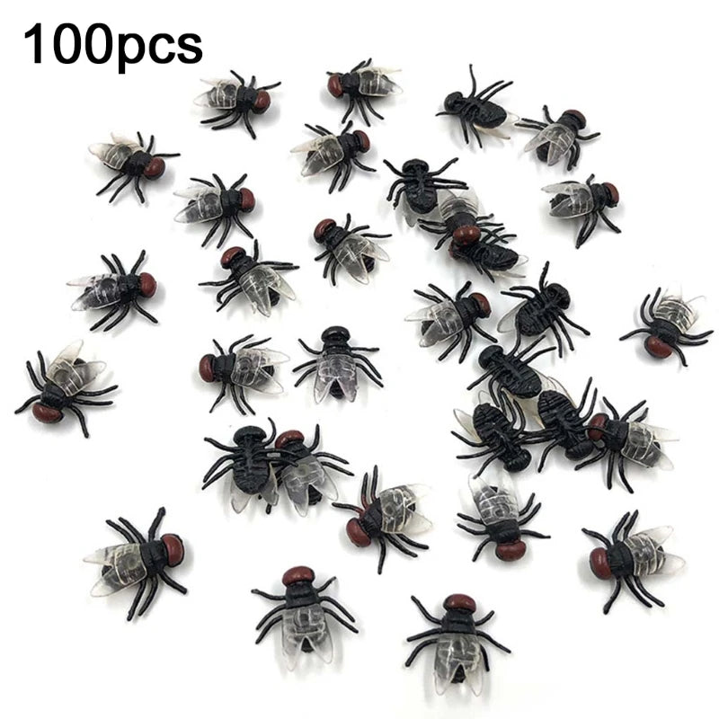 100 Pcs Fake Flies Plastic Insect Prank Toys for Halloween Party Favors