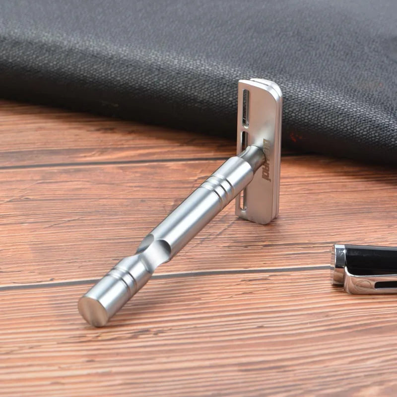 Safety Razor with Excalibur Single-Edge Blade - Matte Chrome Men’s Shaving Razor