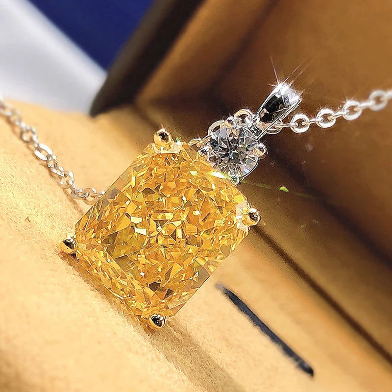Yellow Cubic Zirconia Pendant Necklace for Women, 45cm Delicate Jewelry Gift